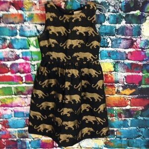 Anthropologie Eyedoll Black Gold Panther Exotic Cat Print Sleeveless Dress Small